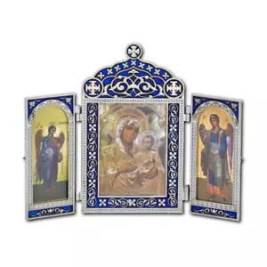 7 1/4" Jungfrau Maria von Jerusalem & Erzengel Emaille Triptychon griechisch orthodox 18 cm - Bild 1 von 1