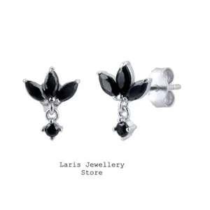 Sterling Silver Crystal Cluster Black CZ Onyx Trio Marquise Dangle Stud Earrings - Picture 1 of 4