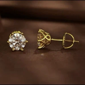 1ct Earrings Yellow Gold Diamond Test Pass Lab-Created VVS1/D/Excellent - Picture 1 of 1