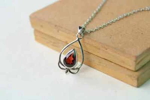 2 Ct Pear Cut Simulated Red Garnet Bezel Set Pendant 14k White Gold Plated - Picture 1 of 9