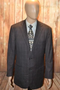 Elevee Men Dark Brown Check Wool Surgeon Cuff 2 Front Button Sports Coat Sz 42R - Picture 1 of 13