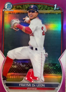 2023 Bowman Fraymi De Leon #BCP-97 Fuschia Refractor #/199 Chrome 1st Bowman - Picture 1 of 5
