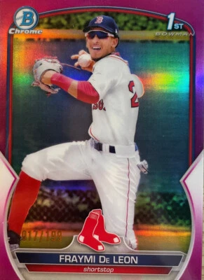 2023 Bowman Fraymi De Leon #BCP-97 Fuschia Refractor #/199 Chrome 1st Bowman - Image 1 of 4