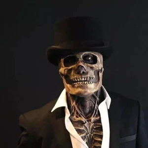 Halloween Full Head Latex Skull Mask Skeleton Movable Scary Party Jaw Brain Cos - Picture 1 of 18