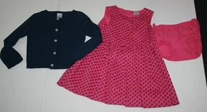 New Carter's 18m Girls 3 Piece Pretty Pink Dress & Navy Blue Cardigan Set - Picture 1 of 4