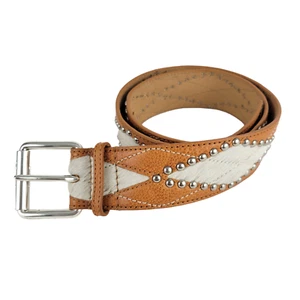 MICHAEL KORS Damen Gürtel L braun Leder Kalbshaar Nieten Argyle Diamant Schnalle - Bild 1 von 8