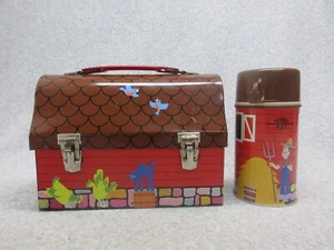 1971  ReD BARN Cartoon Cutesy  DoME LUNCHBOX & THERMOS Condition#8.5 slight wear - Picture 1 of 7