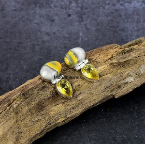 Bumble Bee Jasper Citrine Quartz Silver Plated Gemstone Stud Earring Jewelry - Picture 1 of 4