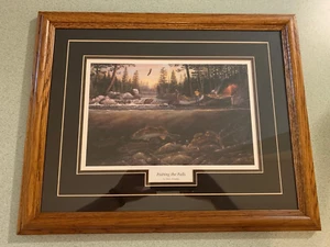 Terry Doughty Fishing the Falls Art Print Matted and Framed 21" x 17" - Bild 1 von 4