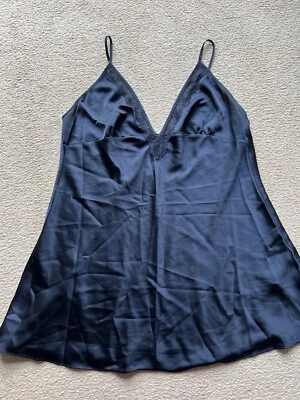 Abercrombie & Fitch Night Gown Dress Slip Silk Satin Lace Trim Sleepwear Navy XL - Image 1 of 4