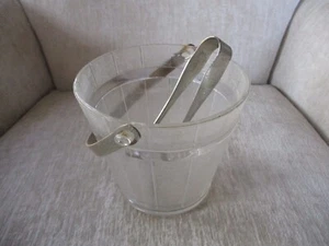 Vintage Clear Glass Ice Bucket with Metal Handle and Bucket Design w Tongs - Picture 1 of 14