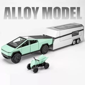 1/24 Tesla Cybertruck Touring Car RV Toy Diecast Metal Pickup Trailer Toy Model - Picture 1 of 7