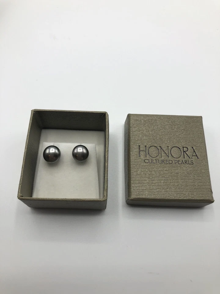 Aretes Honora de plata de ley grises de 9 mm con perlas  Foto 1 de 1