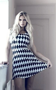 Damen monochrom Harlekin Diamanten Vintage Rockabilly Skater Kleid Halloween - Bild 1 von 3
