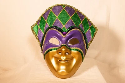 Máscara de Mardi Gras vintage púrpura, dorado y verde Foto 1 de 3