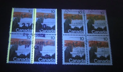 CANADA STAMPS  #594 1972 USED  "LANDSCAPE DEFINITIVES-FOREST" OT/WT BLOCKS - Imagem 1 de 3