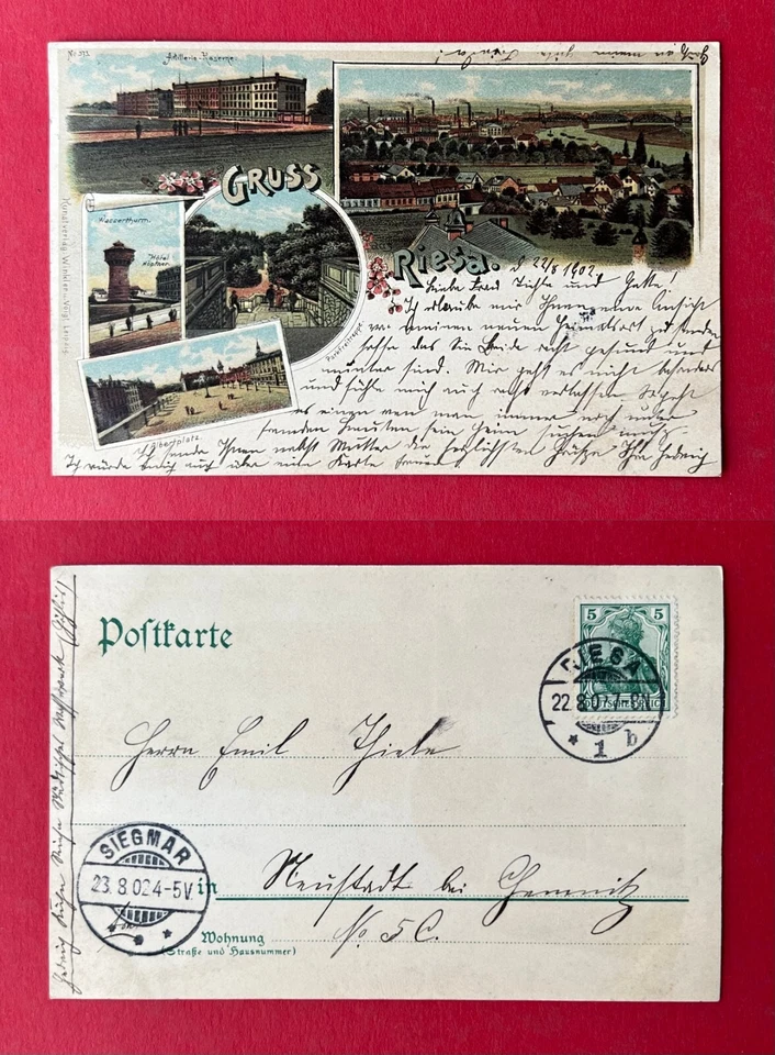 Litho AK RIESA 1902 Artillerie Kaserne, Wasserturm und Albertplatz  ( 138726 - Bild 1 von 1