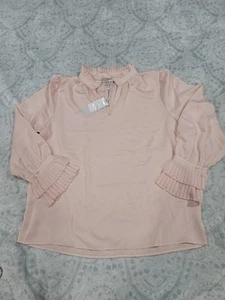 Jason Wu Women's Pink Blouse L Long Sleeve High Neck V-Neck with Padding - Picture 1 of 14