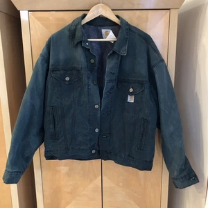 VTG Carhartt JB143 Trucker Jacket Mens Large Green Canvas Blanket Lined Made USA - Picture 1 of 9