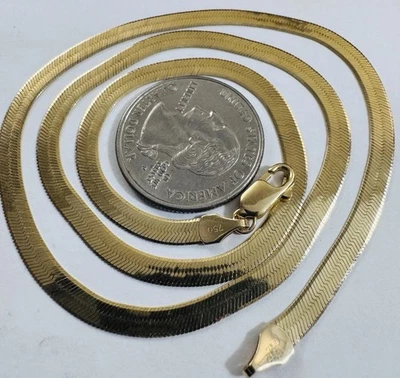 18K 750 Real Genuine Gold Herringbone Chain Necklace 17.6”/18” long 4mm 8.05g - Image 1 of 4