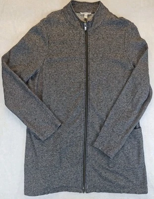 Chaqueta Eileen Fisher Med Acogedora Cáñamo Algodón Orgánico Microstripe Cremallera Completa Gris Foto 1 de 4