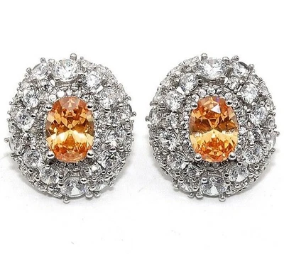 6CT Treated Treated Padparadscha Sapphire 925 Sterling Silver Earrings Y1-2 - Image 1 of 2