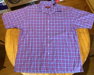 Austin Reed Mens Purple/Blue Plaid/Check Short Sleeve Shirt - Size XL - VGC - Picture 1 of 9