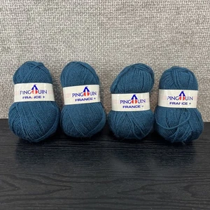 4 Knäuel Pingiun Frankreich + 50% Wolle/50% Acryl Garn 3/4 Nadel blau Neu 50g - Bild 1 von 9