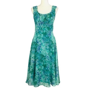 Vestido Y2K Babydoll Midi Talla 10 Verde Azul Floral Transparente Hada Costera Romántico - Imagen 1 de 15