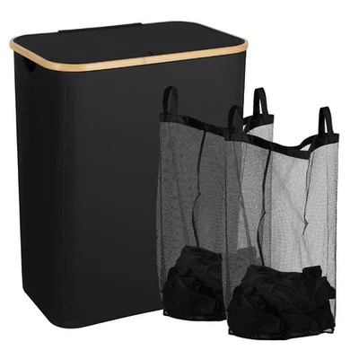 Wäschekorb Waschesammler mit Deckel Wäschebox 100/145/160L 2 Fächer Wäschewagen - Bild 1 von 4