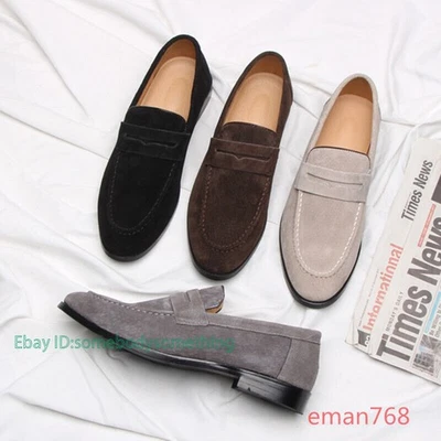 Mocassins masculinos estilo britânico biqueira pontiaguda slip on cano baixo camurça sapatos de condução - Imagem 1 de 4