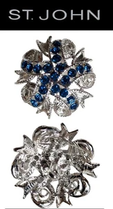 St John Knits (1.5 Inch) Silver Tone Sapphire Blue Crystal Bow Button - Picture 1 of 1