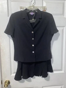 Kate Hill Black Silk 2PC Skirt Suit SILK Blend Womens - sz 14P - Picture 1 of 19
