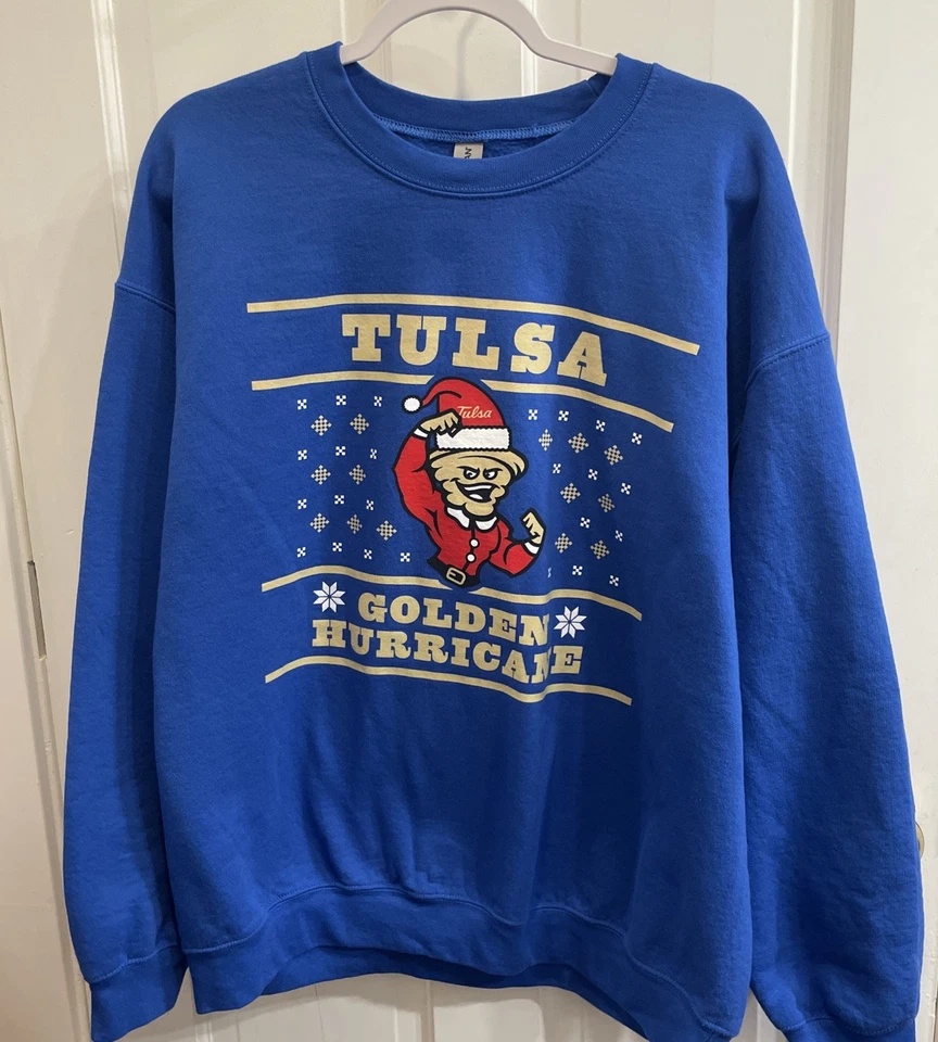 University Of Tulsa Golden Hurricane Champion Blue Christmas Sweatshirt XL VTG - Image 1 of 4