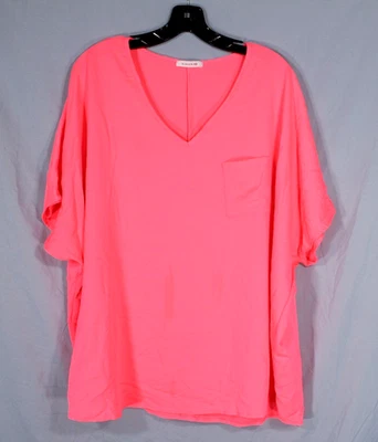 ЛЕТО 10 ярко-розовый большого размера v-образным вырезом 1 карман легкий блузка/топ Sz XL - Изображение 1 из 4