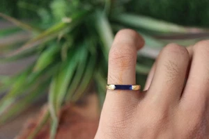 Blue Sapphire Gemstone Ring, 925 Sterling Silver Ring, Gold Plated Ring, Charm R - Picture 1 of 4