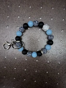 Beaded Keychain Silicone Key Ring Bracelet Wristlet Grey Black & Blue Color New - Picture 1 of 1