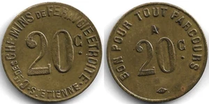 Transport-Token St. Etienne Frankreich Fahrmarke der Dampfeisenbahn zu 20 C. - Picture 1 of 1