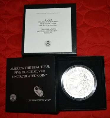 2021 Tuskegee Airmen P Silver 5oz America the Beautiful US Mint UNC Coin COA  - Image 1 of 3