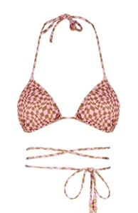 Trendyol Bikini Top String Tie Waist Pink Geometric Print UK 12 - BNWT - Picture 1 of 9