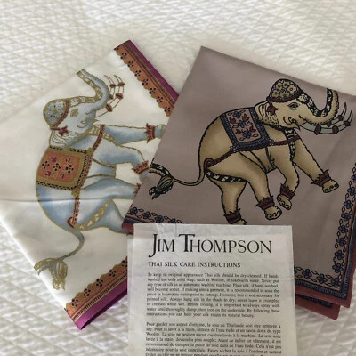 Funda de Almohada Jim Thompson Blanca Rosa Multi Tailandesa Seda Elefante Motivo DOS NUEVAS Foto 1 de 3