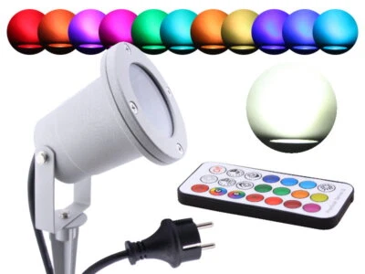 3W RGB+W LED Gartenstrahler mit Erdspieß silber IP68 230V Memory Funktion - Bild 1 von 4
