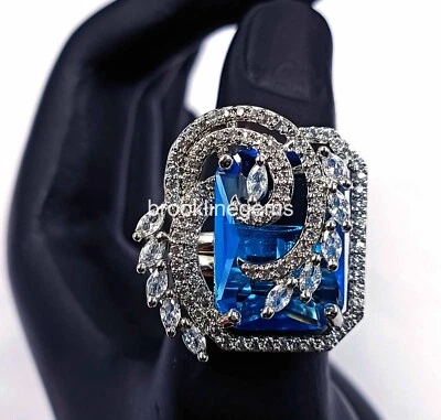 Anel feminino folheado a prata CZ AD festa topázio pedra preciosa 7-10 anel ajustável NK - Imagem 1 de 4