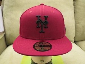 New Era NY Mets Cardinal Rojo (Vino, Borgoña) Sombrero Ajustado, Logotipo Negro, Talla 7 5/8 - Imagen 1 de 14
