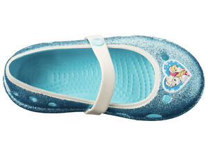 Crocs Kids' Keeley Disney "Frozen" Flat Shoes in Sparkly Pool Blue, Size c5