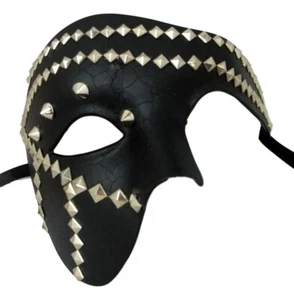 Black Steam Punk Metal Stud Phantom Half Face Halloween Masquerade Mask - Picture 1 of 4