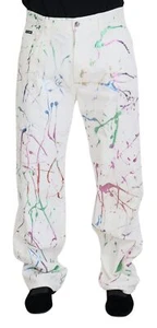 Dolce & Gabbana Chic White Splash Print Denim Men's Pants Authentic - Picture 1 of 6