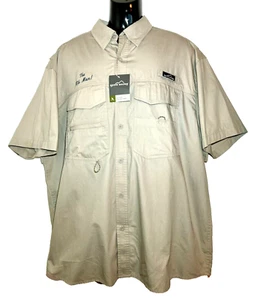 Eddie Bauer Short Sleeve Fishing Shirt Size XL Rod Holder Ventilation Custom Log - Picture 1 of 9