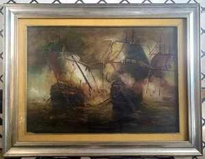 GRANDE DIPINTO QUADRO OLIO VELIERI GALEONI BATTAGLIA RELITTI  arte berti firmato - Imagen 1 de 17