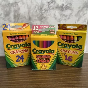 Vintage 1997 Crayola Lot- 16 & 24 Crayons, 12 Colored Chalk -preowned -Read - Picture 1 of 6